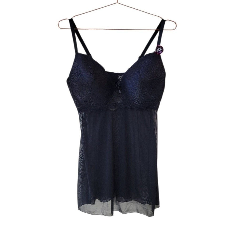 RENE ROFE 2X Black Lightly Padded Chemise Lingerie Top Sleepwear Women